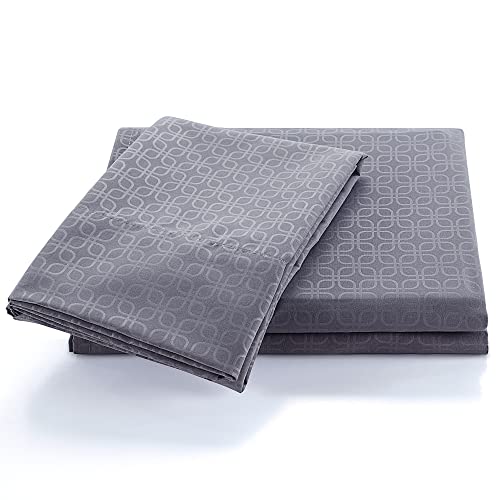 SLEEP ZONE Luxury Embossed Queen Sheets Set, Four-Leaf Clover Pattern Sheet & Pillowcase Sets 4 Piece - Super Soft, Wrinkle Free, Fade Resistant, Deep Pocket 16" (Gray, Queen)