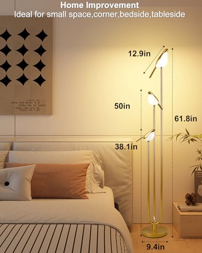Image of Floor Lamp with Tray, 2Pcs 3000K Soft Warm White Bulbs Included, Mid Century Modern Standing Lamps, Gold Dimmable Globe Floor Lamp for Living Room /Wedding /Party