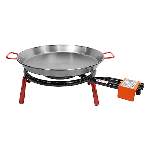 Recopilación de Paellera comprados en linea. 47 Machika Set Paellero 'Valencia' para Uso Exterior | Set Paella 46 cm de Acero Pulido + Quemador de 2 Anillos de 20 y 40 cm + Juego de 3 Patas Sobremesa de 25 cm | 12 Porciones |