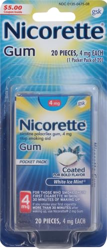 Image of Nicorette 4 mg Nicotine Gum to Help Quit Smoking with Behavioral Support Program - White Ice Mint Flavored Stop Smoking Aid 20 Count (Pack of 12)