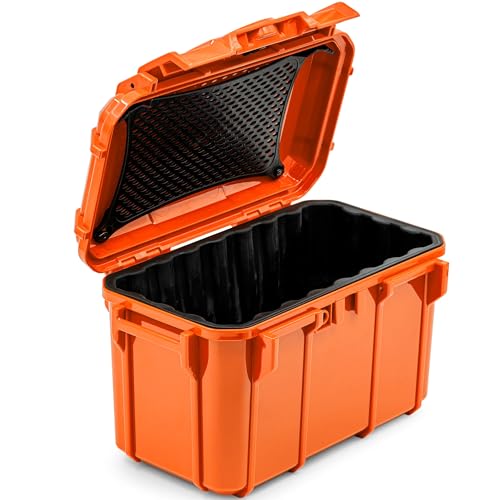 Seahorse 59 Portable Waterproof Dry Box Protective Case - Travel Safe/Mil Spec / IP67 Waterproof/USA Made - for Cameras, Ammunition, Rifle Ammo, Pistols, Smell Proof Box (Orange)