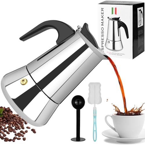 twirush Espressokocher, 4 Tassen 200 ml Espressokanne Edelstahl Mokkakanne,...