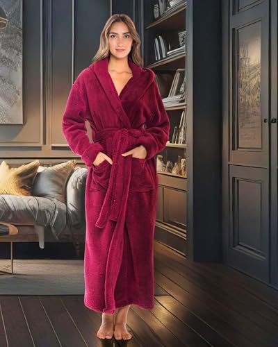 Image of Alexander Del Rossa Womens Fluffy, Fuzzy Robe for Women,Women's Long Hooded Robes, Plus Size
