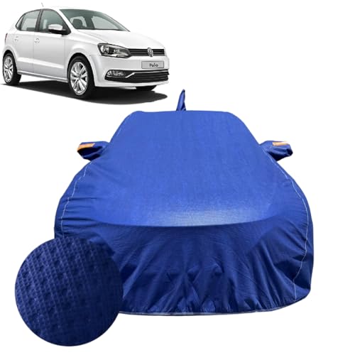 Image of Car Cover Compatible for Volkswagen Polo (2009-2022) | 100% Waterproof Cover with Antenna & Reflective Mirror Pockets | Dustproof, Scratchproof, Heatproof Car Cover |Soft Cotton Lining| Blue