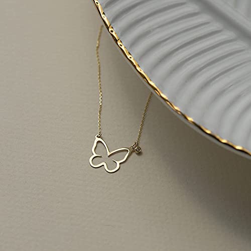 Diamond Butterfly Necklace in 14K Yellow Gold | Open Butterfly Pendant Necklace for Women | Dainty Wing Jewelry | 18" | Gift for All Occasions4