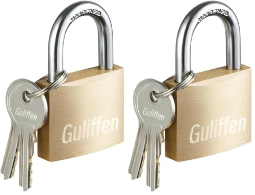 Image of Guliffen Solid Brass Padlock with Key with 1-9 /16 in. (40 mm) Wide Lock Body,Keyed Padlock for Sheds, Storage Unit School Gym Locker, Fence, Toolbox, Hasp Storage (Pack of 2)