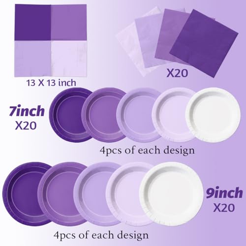 Image of CMUSKO Lavender Party Supplies-60Pcs Purple Plates and Napkins Kit Gradient Light Purple Tableware for Birthday,Baby Shower,Wedding