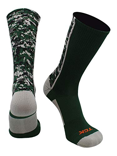 TCK Digital Camo Crew Socks (Dark Green, Medium) - Dark Green,Medium