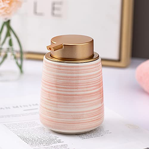 Coffeezone 11 Oz Hand Paint Ceramic Lotion Dispenser Liquid Hand Soap Dispenser Pump Bottle For Kitchen Bathroom (Handpaint Pink) #TOP1