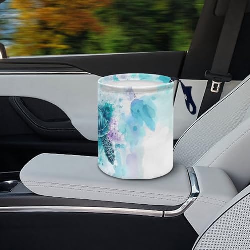 Image of Pensura Splash Ink Turtle Car Garbage Can Adjustable Buttons Mini Car Trash Bin Car Organizer Collapsible Trash Container Trash Bag for Car Accessories, Vehicle, Travelling, Camping