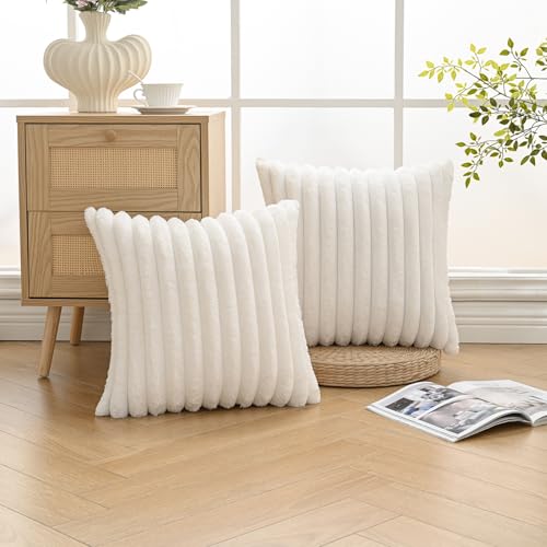 Volcanics ZT026KTD35MIBAIPK2 Set Of 2 Faux Fur Plush Decorative Throw Pillow Covers 18X18 Inches thumb #3