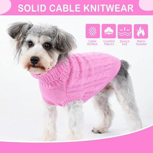 Image of Dog Sweaters Small Dog Clothes for Winter Solid Knitted Puppy Sweater Warm Pet Cat Sweater Doggy Pullover Outfit with Heart-Shape Design(Pink, Large)