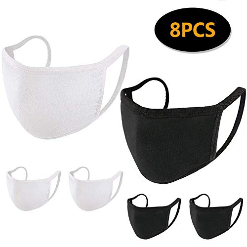 HONYAO Wiederverwendbares Gesicht M Staub M, Baumwollgesicht M Waschbares Tuch M, Unisex-Baumwolle Mas ?4 Stück Schwarz & 4 Stück Weiß?