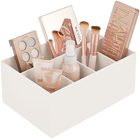 mDesign Bathroom Tidy Organiser for Dressing Table and Sink  BPA-Free Plastic Cosmetic Organiser  Modern Bathroom and Kitchen Organiser with 5 Compartments  Cream