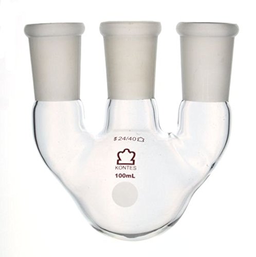 Kimble Chase KIMAX 606000-4829 Borosilicate Glass Three Vertical Neck Round Bottom Distilling Flask, Standard Taper Joints, 250 ml Capacity