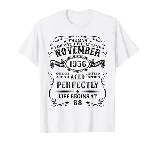 Vintage 1936 88 Años Cumpleaños Hombre Noviembre 1936 Camiseta