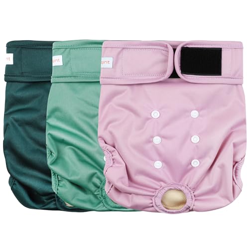 Image of Langsprit Washable Female Dog Diapers (3 Pack) - No Leak Reusable Diapers for Doggy Female in Period - Highly Absorbent Dog Heat Panties with Adjustable Snaps Black M Size