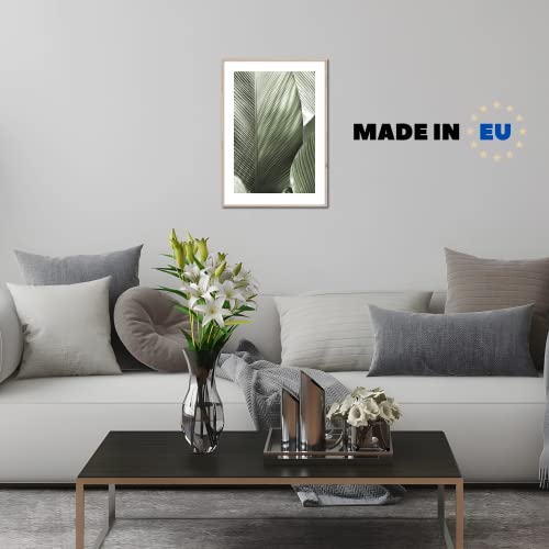 Rahmenbild Macro | Artbox Wandbild | Bild mit Holz Rahmen Optik Framepic | Macroaufnahme Pflanze mit großen Blätter XXL Aufnahme | Wohnzimmer Schlafzimmer Büro | grün weiß grau schwarz | 50x70 cm