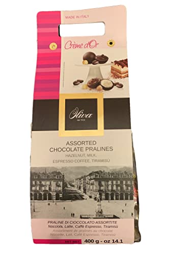 Oliva Assorted Chocolate Pralines - Hazelnut - Milk - Espresso Coffee - Tiramisu 14.1 Ounce - Made In Italy