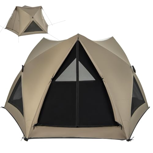 HOMASIS Campingzelt für 4-6 Personen, Wurfzelt mit abnehmbarem Regendach, wasserdichtes Pop Up Zelt mit 3 Türen & 3 Fenstern, Familienzelt mit Tragetasche für Camping Trekking & Picknick