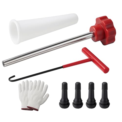Sandfren Car Tire Valve Quick Change Tool Kit 7PCS Tyre Valve Stem Core Replacement Set Includes 4PCS TR413 Valve Stems Replacing Leaky Valves Stem Installation Tool Universal Fit (Red)