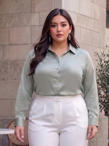 Image of Style Quotient Women Olive Satin Regular Formal Shirt