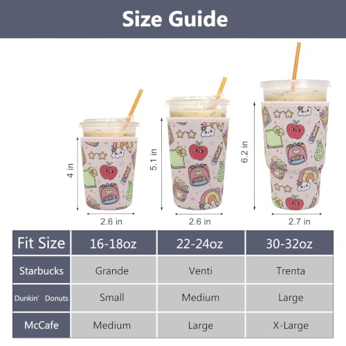 Image of 3 Pack Reusable Iced Coffee Sleeves - Xumbtvs Insulator Sleeve for Cold Beverages, Neoprene Coffee Cup Holder (Teacher)