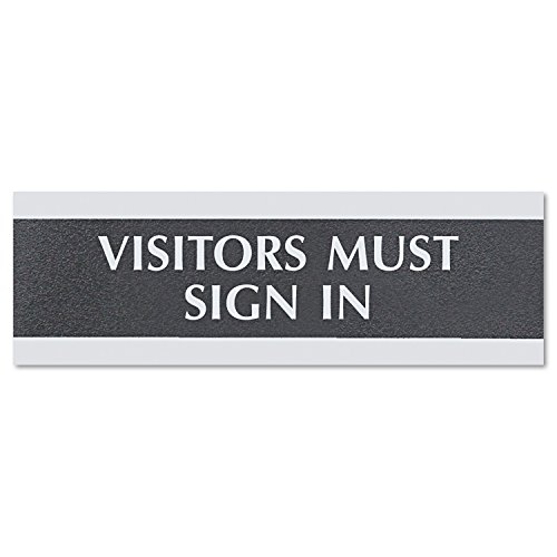 Headline Sign 4763 Century Series Office Sign, VISITORS MUST SIGN IN, 9 x 3, Black/Silver