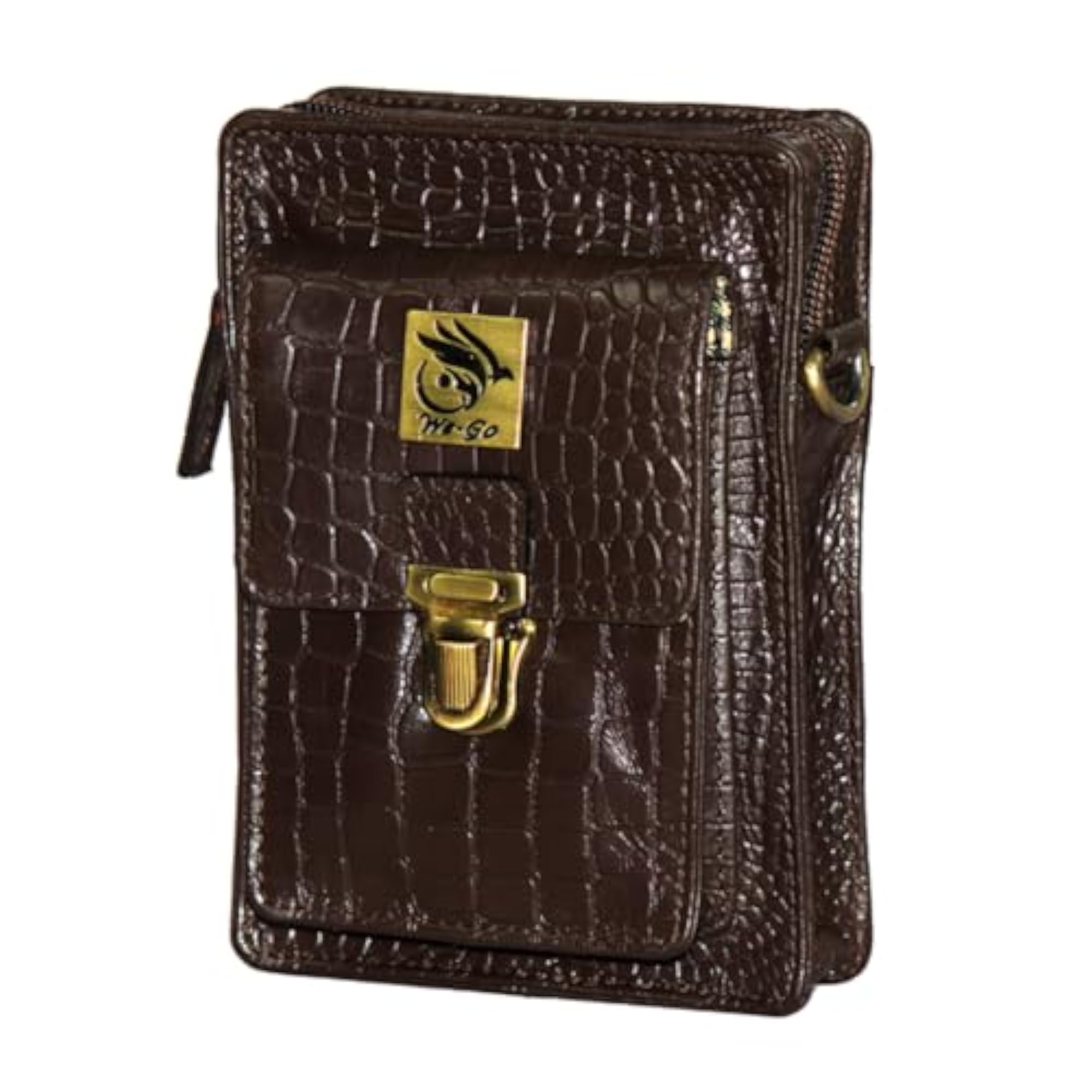 Genuine Leather Croco Print Travel Pouch Bag, Removable Strap