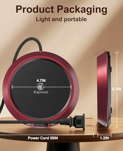 Image of Kepwam Coffee Mug Warmer - 50W Electric Coffee Warmer for Desk 3 Temp Settings & 2-9 Timer Smart Cup Warmer for Desk Candle Warmer Plate with LED Lights Beverage Tea Milk Warmer for Home & Office