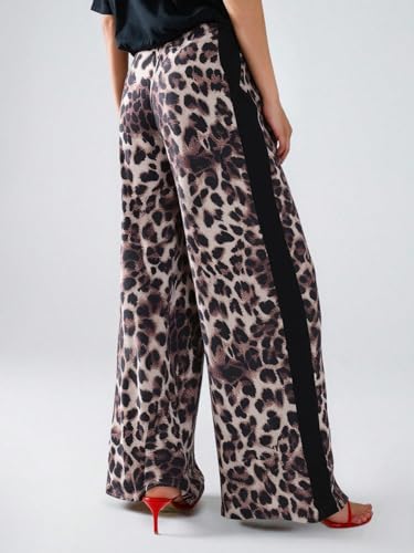 Image of SHENHE Women's Cheetah Print Wide Leg Baggy Pants Y2k Side Loose Streetwear Trousers