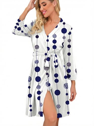 Image of PrinStory Womens Robe Lightweight Short Knit Bathrobe Soft Ladies Sleepwear with Pockets
