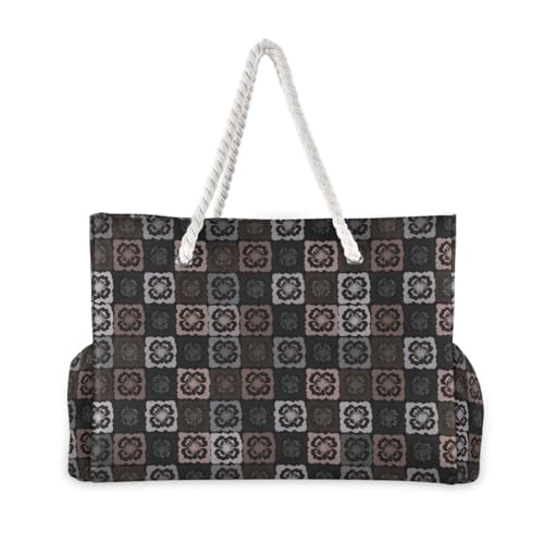 Tile Beach Bag & Travel Tote Bag Large Sandproof with Zipper Closure, Wet Pouch for Swim Gym Travel, Lightweight Foldable Outdoor Bag2