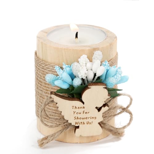 10 Pieces Handmade Wooden Angel Tea Candle Holder, Baptism Gift,Baby Shower Favors for Guests,Baby Birthday Party Favors,Baby Boy Gender Reveal.(Light-Blue)