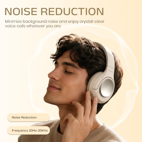 Image of GameSir BeatXtra Pro Wireless Bluetooth Headphones V5.3, Over-Ear Stereo Headset with 40mm Drivers, Noise Cancelling, Soft Cushioned Ear Cups, 10m Wireless Range, Teen & Adults (Beige)