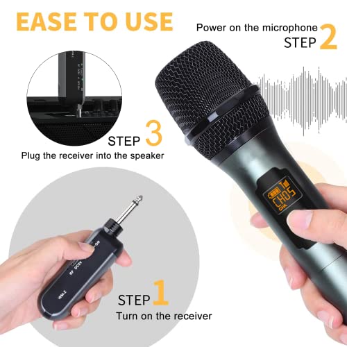 Wireless Microphone, Uhf Cordless Dual Handheld Dynamic Mic Set With Rechargeable Receiver, For Karaoke Party, Voice Amplifier, Pa System, Singing Machine, Church, Wedding, Meeting, 200Ft (Wm-2) #TOP3