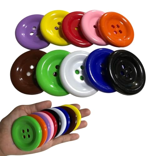 Kocraft 2 inch (50 mm) Large Button Pastel Color Craft Flatback Button 4 Holes Assort Color 10 Pcs for Crafts Making Clothes Sewing and DIY Projects Scrapbook (Bright Color)