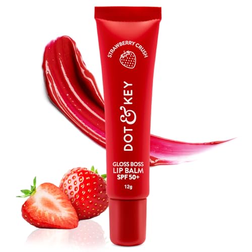 Dot & Key Strawberry Lip Balm (12gm) for Moisturization | Soft and Naturally Brightens Lips |Tinted Lip Balm with SPF 50 & Vitamin C + E | Lipbalm for Dry & Dark Lips | For Women