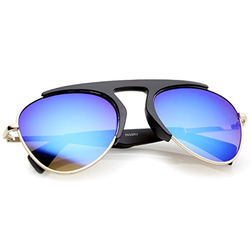 zeroUV - Bold Brow Bar Keyhole Nose Bridge Colored Mirror Lens Aviator Sunglasses 56mm4