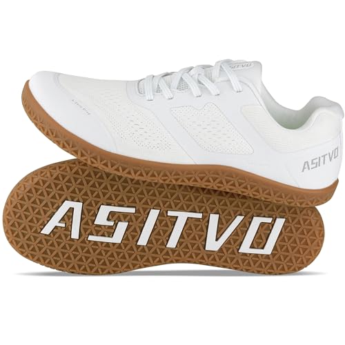 ASITVO Men's Minimalist Wide Toe Box Barefoot Zero Drop Shoes Sneakers Size 11 Width Trail Running Hiking Walking White Oxford 45