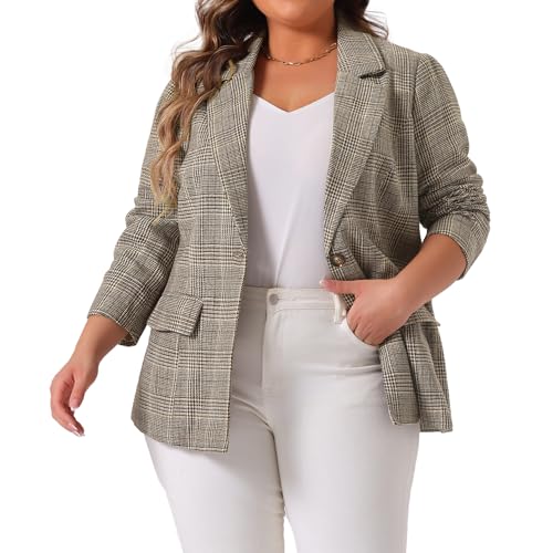 Agnes Orinda Blazers for Women Plus Size Plaid Notched Lapel Long Sleeve Business Casual Blazer Jackets