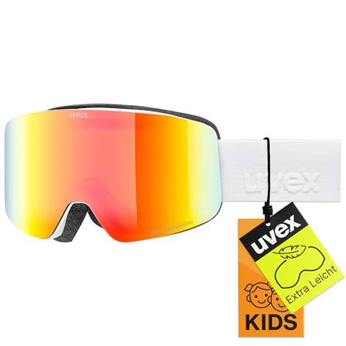 uvex pwdr FM - stylische, verspiegelte Skibrille mit weitem Sichtfeld und Anti-Fog-Beschichtung mit ausgewachsenen Features für Kinder - white matt/rainbow-clear - one size uvex pwdr FM - stylische, verspiegelte Skibrille mit weitem Sichtfeld und Anti-Fog-Beschichtung mit ausgewachsenen Features für Kinder - white matt/rainbow-clear - one size
