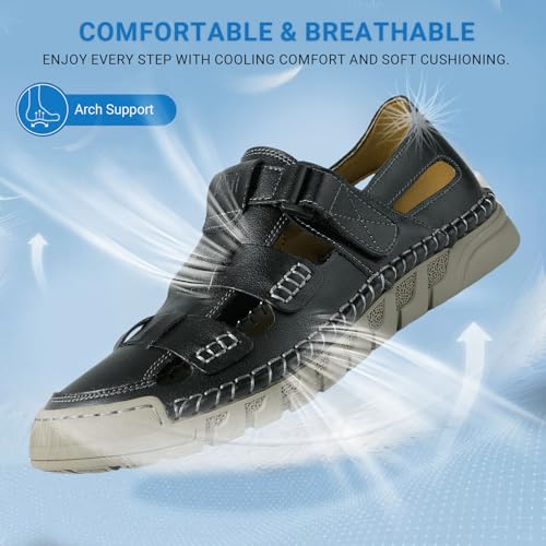 MAIZUN Leather Sandals for Men Summer Closed Toe Sandal Outdoor Fisherman Shoes Hiking Walking Shoes for Beach Walking Hiking Sport Sandal4