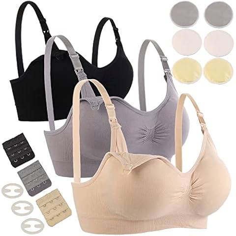 Seitop 3 Pack Nursing Bra Seamless Breastfeeding Bras with Extra Washable Nursing Pad & Extenders & Clips Comfort Maternity Sleep Bralette for Women S Multicolor Cover