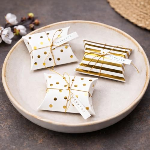 Image of SATYAM KRAFT 40 Pcs Golden Decorative Folding Paper Gift Boxes | For Wedding Return, Birthday, Engagement, Function Return Gifts | Fancy Packaging for Chocolates, Dry Fruits (White & Golden)