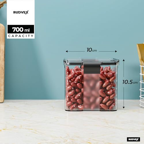 Image of Plastic Airtight Kitchen Storage Container Set | Kitchen Storage Box & Organizers for Kitchen | BPA Free Air Tight Containers Set | Jars & Conatiner set (700ML Set of 4, Transparent)