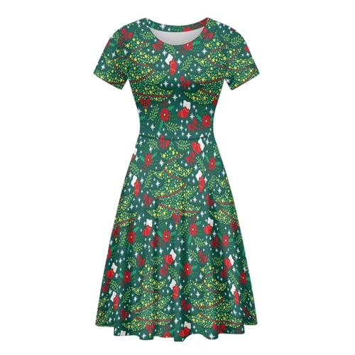 Image of POLERO Sunflower Dress for Women Floral Summer Dresses Short Sleeve Casual Sundresses Midi Dresses