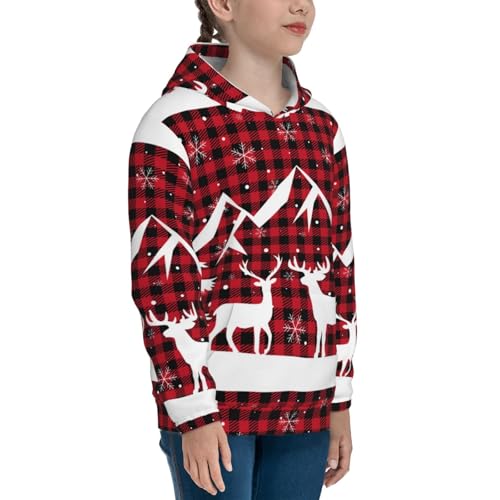 Christmas Buffalo Plaid Kids Pullover Hoodies Boys Sweatshirts Girls Athletic Clothes with Pocket3