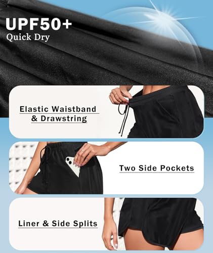 Urchics Womens Swim Shorts High Waisted Board Shorts UPF50+ Liner Quick Dry Beach Swimming Short with Pockets3