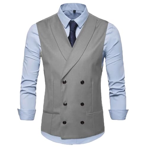 Men's Dress Vest Solid Color Double Button Business Slim Fit Waistcoat for Wedding Banquet